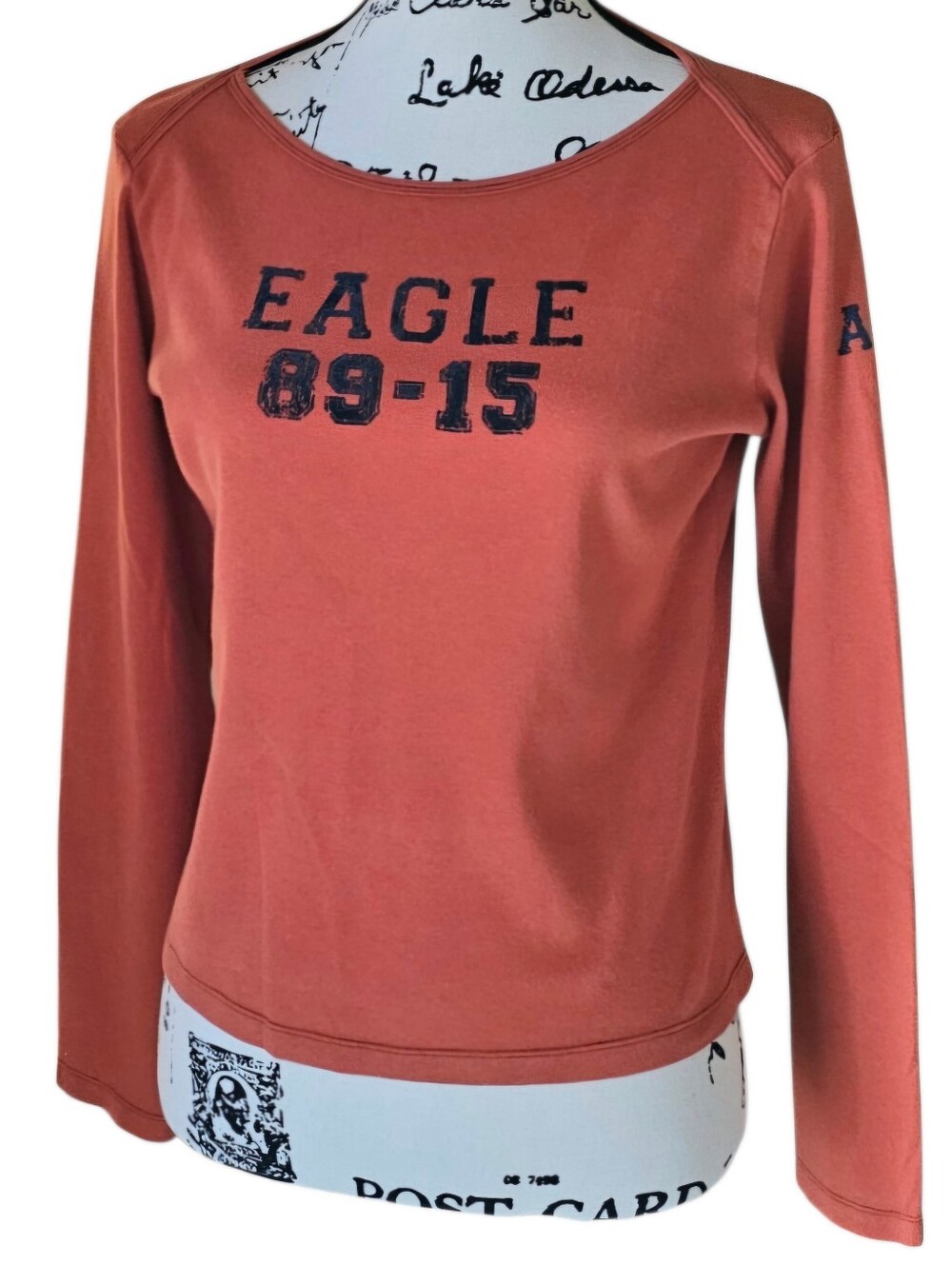 American Eagle Outfitters Rusty Orange Long-Sleeve Graphic Tee